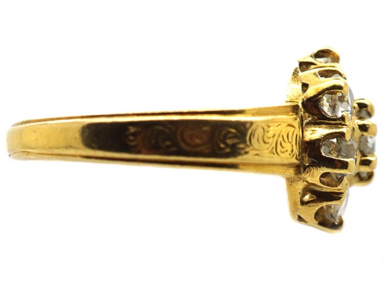 Victorian 20ct Gold Diamond Cluster Ring with Ornate Engraved Shoulders