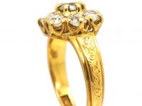 Victorian 20ct Gold Diamond Cluster Ring with Ornate Engraved Shoulders