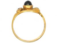Edwardian 18ct Gold Double Snake Ring set with Diamonds & a Cabochon Sapphire