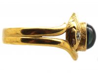 Edwardian 18ct Gold Double Snake Ring set with Diamonds & a Cabochon Sapphire