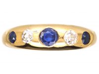 Victorian 18ct Gold Ring Rub Over Set with Sapphires & Diamonds by Deakin & Francis