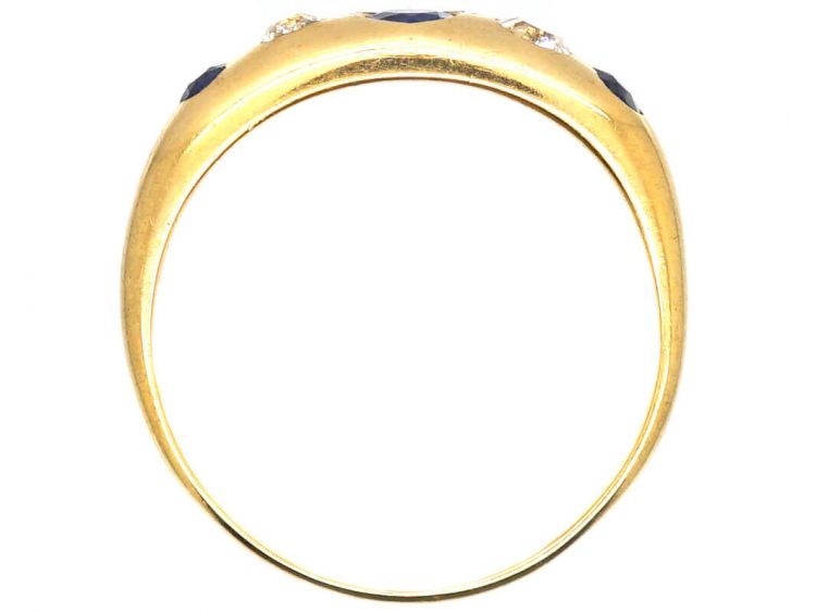 Victorian 18ct Gold Ring Rub Over Set with Sapphires & Diamonds by Deakin & Francis