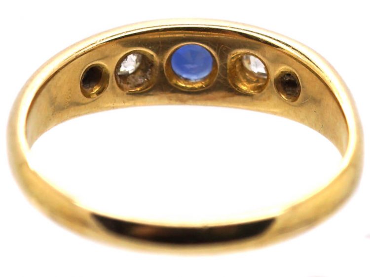Victorian 18ct Gold Ring Rub Over Set with Sapphires & Diamonds by Deakin & Francis