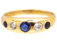 Victorian 18ct Gold Ring Rub Over Set with Sapphires & Diamonds by Deakin & Francis