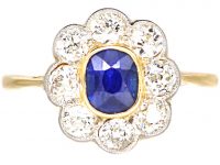 Edwardian 18ct Gold & Platinum, Sapphire & Diamond Cluster Ring