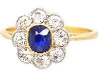 Edwardian 18ct Gold & Platinum, Sapphire & Diamond Cluster Ring