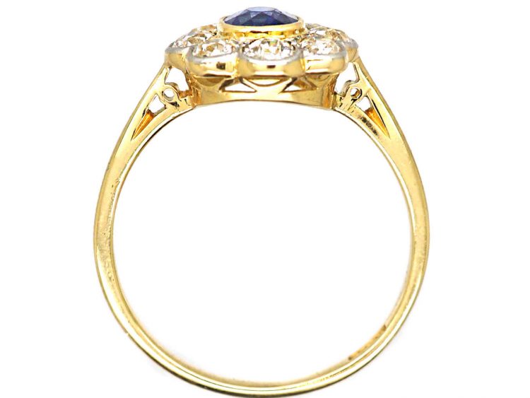 Edwardian 18ct Gold & Platinum, Sapphire & Diamond Cluster Ring