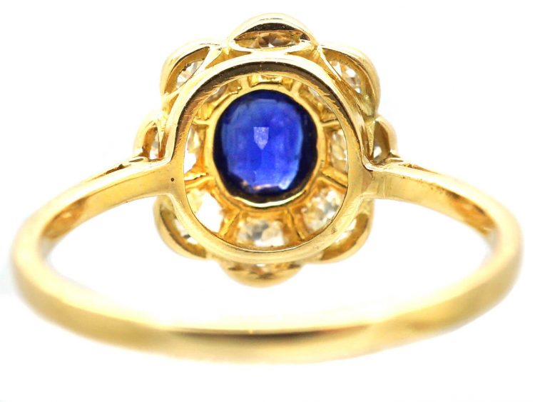 Edwardian 18ct Gold & Platinum, Sapphire & Diamond Cluster Ring