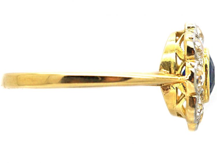 Edwardian 18ct Gold & Platinum, Sapphire & Diamond Cluster Ring