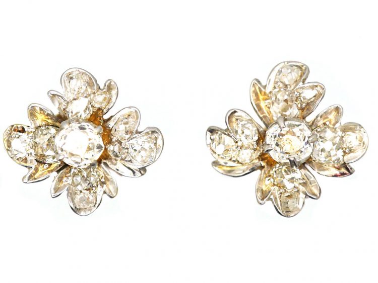 Victorian Diamond Flower Cluster Earrings