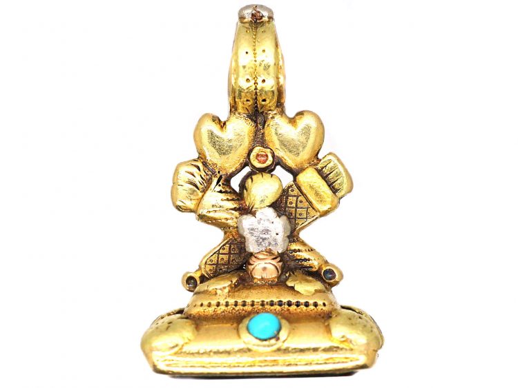 Georgian Three Colour Gold Seal with Heart Motifs