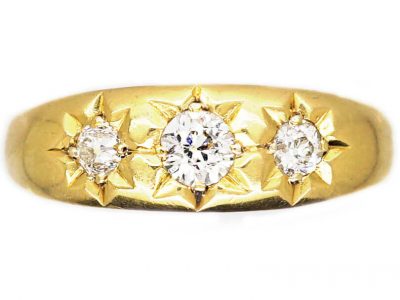 Victorian 18ct Gold Three Stone Diamond Gypsy Ring