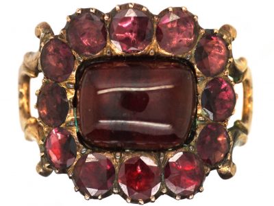 Georgian Cabochon Garnet & Flat Cut Garnet Cluster Ring