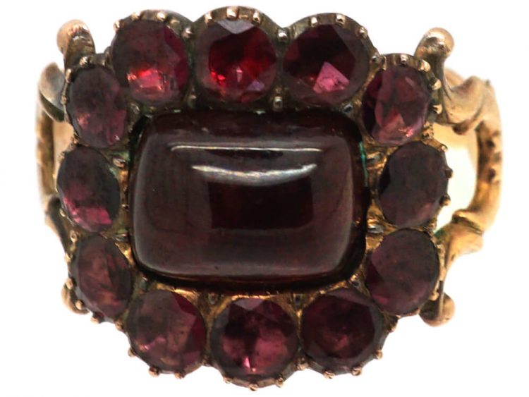 Georgian Cabochon Garnet & Flat Cut Garnet Cluster Ring