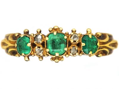 Regency 18ct Gold, Three Stone Emerald & Diamond Ring