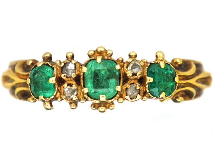 Regency 18ct Gold, Three Stone Emerald & Diamond Ring