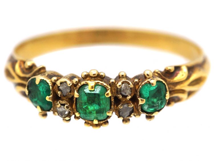 Regency 18ct Gold, Three Stone Emerald & Diamond Ring