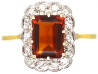 Mid 20th Century Madeira Citrine & Diamond Rectangular Cluster Ring