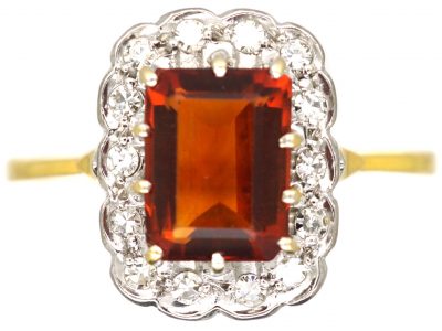 Mid 20th Century Madeira Citrine & Diamond Rectangular Cluster Ring