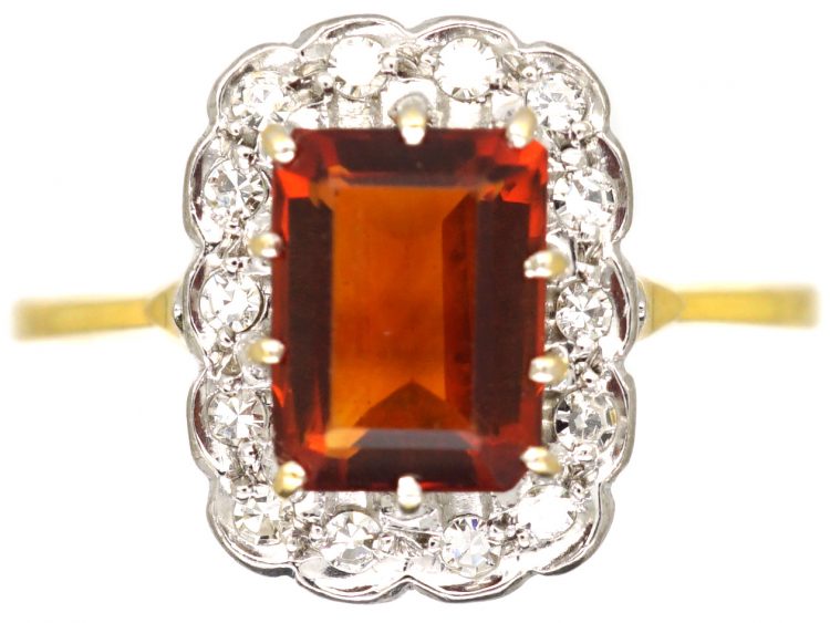 Mid 20th Century Madeira Citrine & Diamond Rectangular Cluster Ring