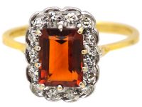 Mid 20th Century Madeira Citrine & Diamond Rectangular Cluster Ring