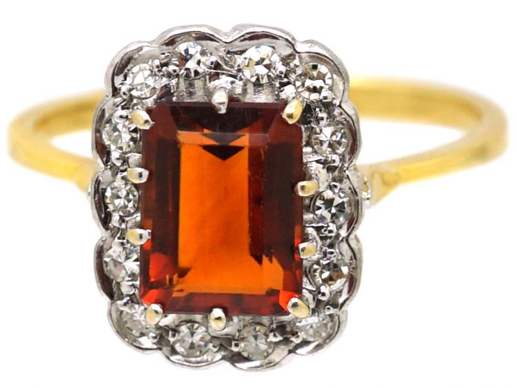 Mid 20th Century Madeira Citrine & Diamond Rectangular Cluster Ring