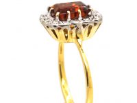 Mid 20th Century Madeira Citrine & Diamond Rectangular Cluster Ring