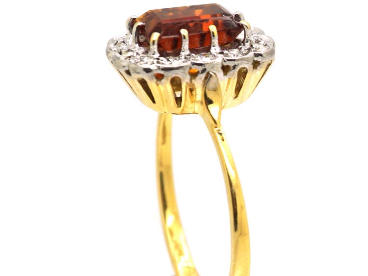 Mid 20th Century Madeira Citrine & Diamond Rectangular Cluster Ring
