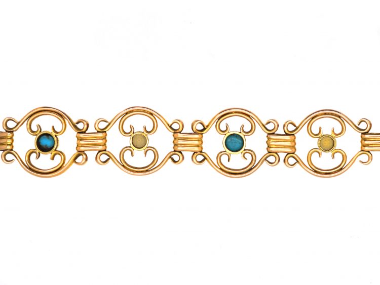 Edwardian 15ct Gold Bracelet set with Turquoise & Natural Split Pearls