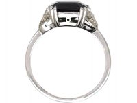 Early 20th Century 14ct White Gold Ring set with a Green Tourmaline with Diamond Set Shoulders