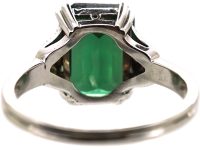 Early 20th Century 14ct White Gold Ring set with a Green Tourmaline with Diamond Set Shoulders
