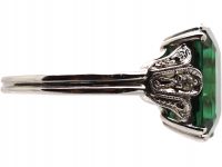 Early 20th Century 14ct White Gold Ring set with a Green Tourmaline with Diamond Set Shoulders