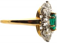 French Import Early 19th Century 18ct Gold, Large Emerald & Diamond Cluster Ring