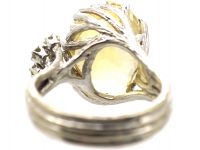 Swedish 18ct White Gold Ring by Bolin set with a Large Yellow Sapphire Ring with Diamond Accents