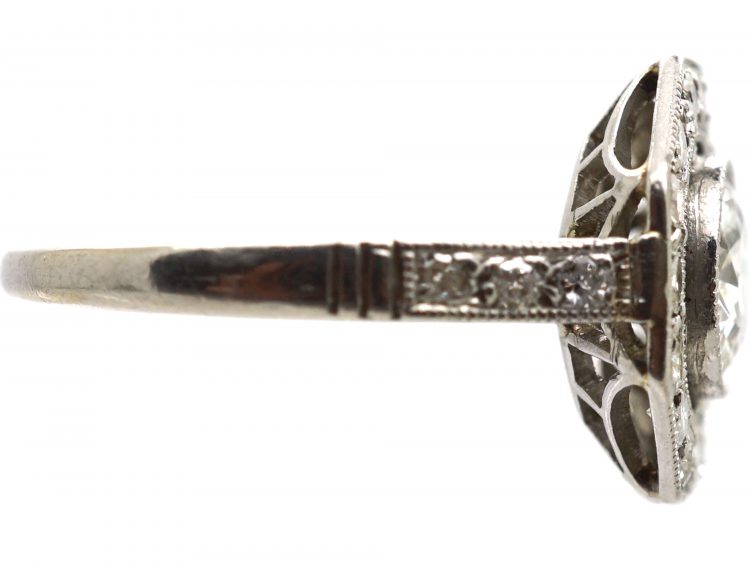 French Early 20th Century Platinum, Diamond Octagonal Cluster Ring