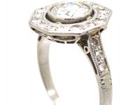 French Early 20th Century Platinum, Diamond Octagonal Cluster Ring