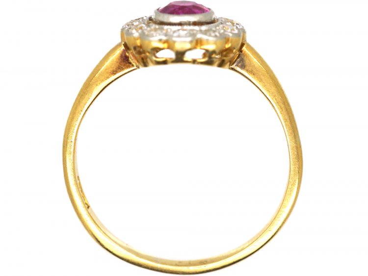 Edwardian 18ct Gold & Platinum, Diamond & Ruby Cluster Ring