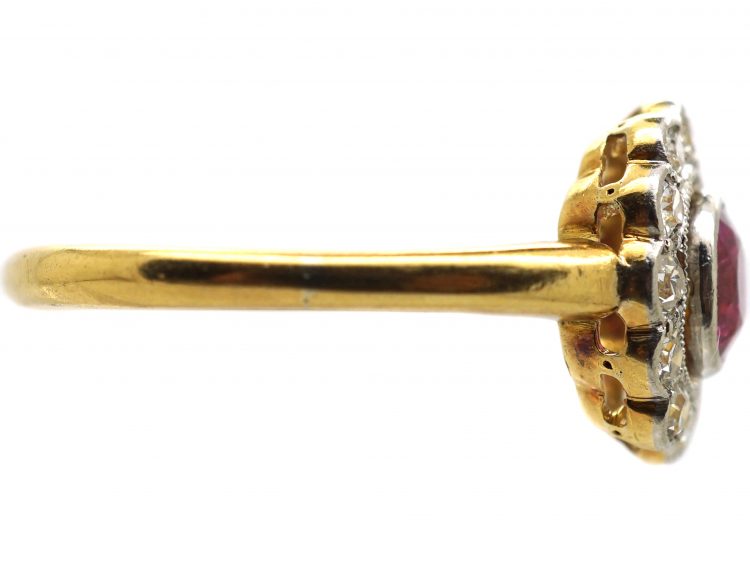Edwardian 18ct Gold & Platinum, Diamond & Ruby Cluster Ring