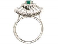 1950s Large Platinum Ballerina Ring set with an Emerald & Diamonds