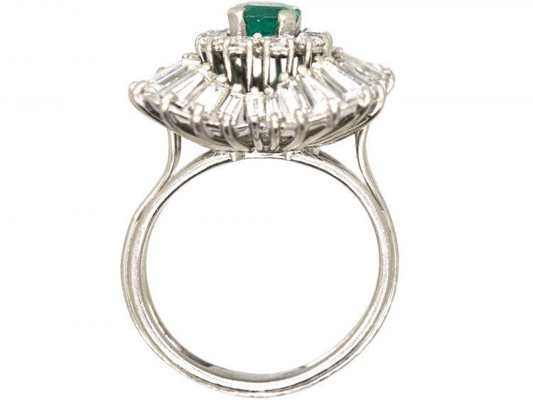 1950s Large Platinum Ballerina Ring set with an Emerald & Diamonds