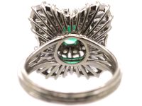 1950s Large Platinum Ballerina Ring set with an Emerald & Diamonds