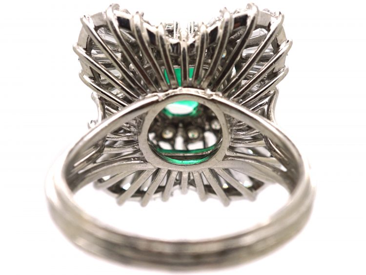 1950s Large Platinum Ballerina Ring set with an Emerald & Diamonds