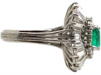 1950s Large Platinum Ballerina Ring set with an Emerald & Diamonds