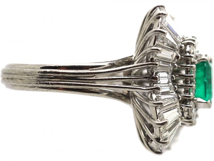 1950s Large Platinum Ballerina Ring set with an Emerald & Diamonds