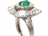 1950s Large Platinum Ballerina Ring set with an Emerald & Diamonds
