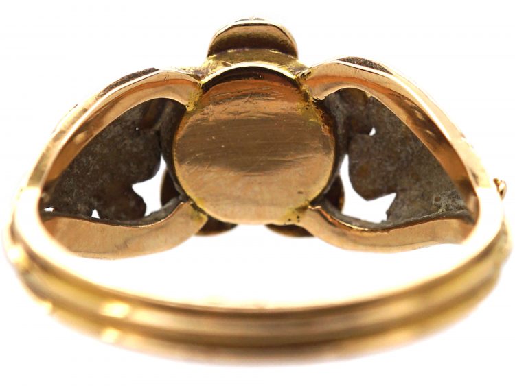 Georgian 15ct Two Colour Gold Cluster Ring set with a Ruby, Natural Split Pearls & Turquoise