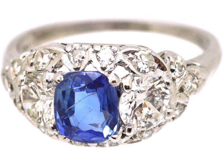 Early 20th Century Palladium, Sapphire & Diamond Ring