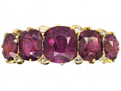Victorian 18ct Gold Five Stone Almandine Garnet Ring with Rose Diamond Points