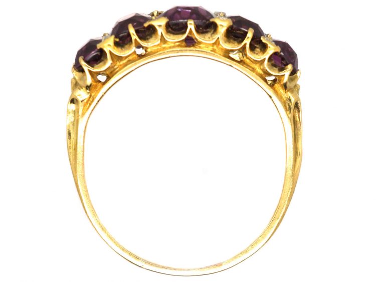 Victorian 18ct Gold Five Stone Almandine Garnet Ring with Rose Diamond Points