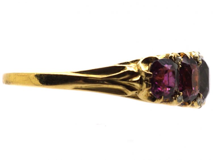 Victorian 18ct Gold Five Stone Almandine Garnet Ring with Rose Diamond Points
